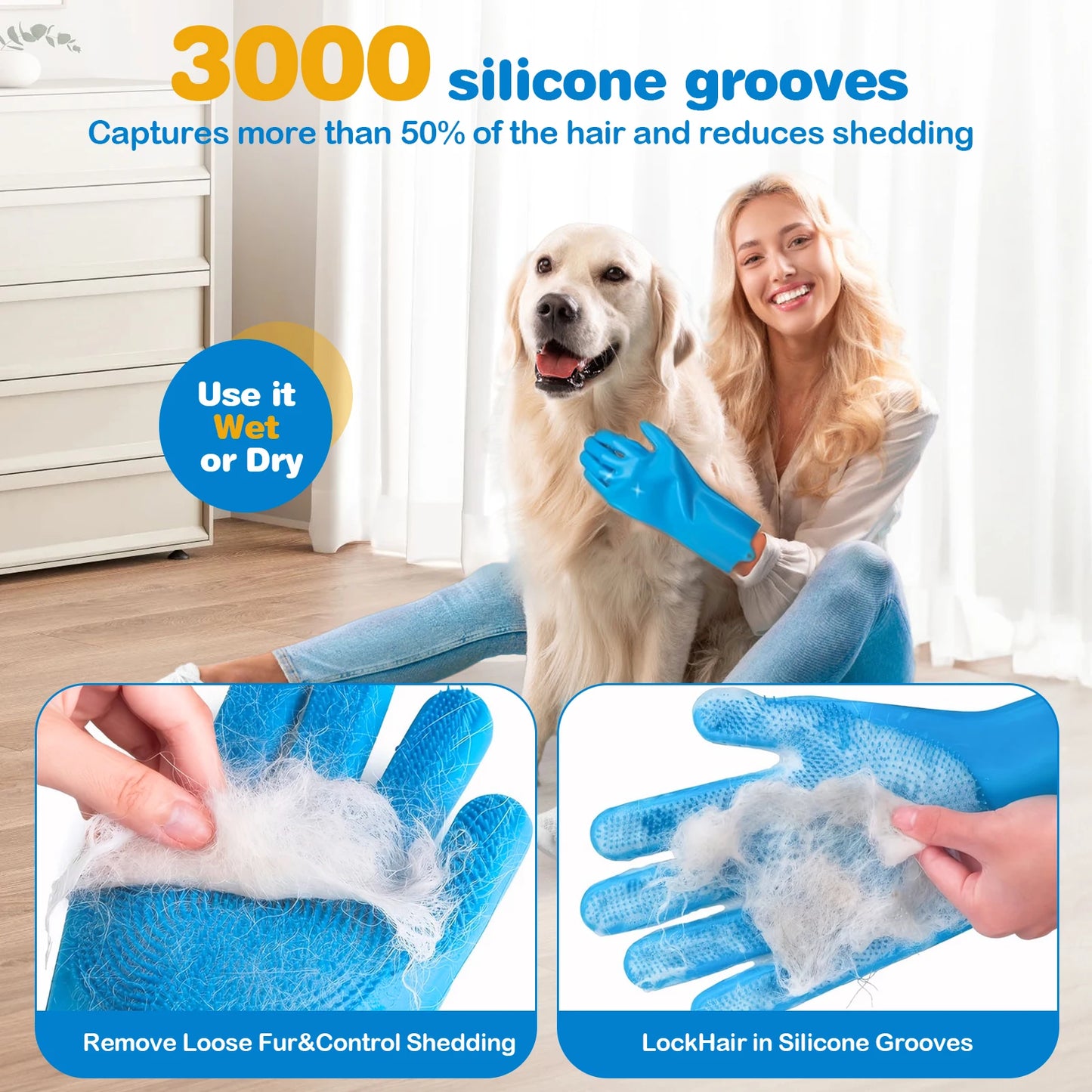 6-PCS Pet Grooming Kit; Silicone Dog Washing Gloves, Dog Toothbrush Finger, Dog Bath Gloves for Dog Cat Bathing Massaging & Grooming