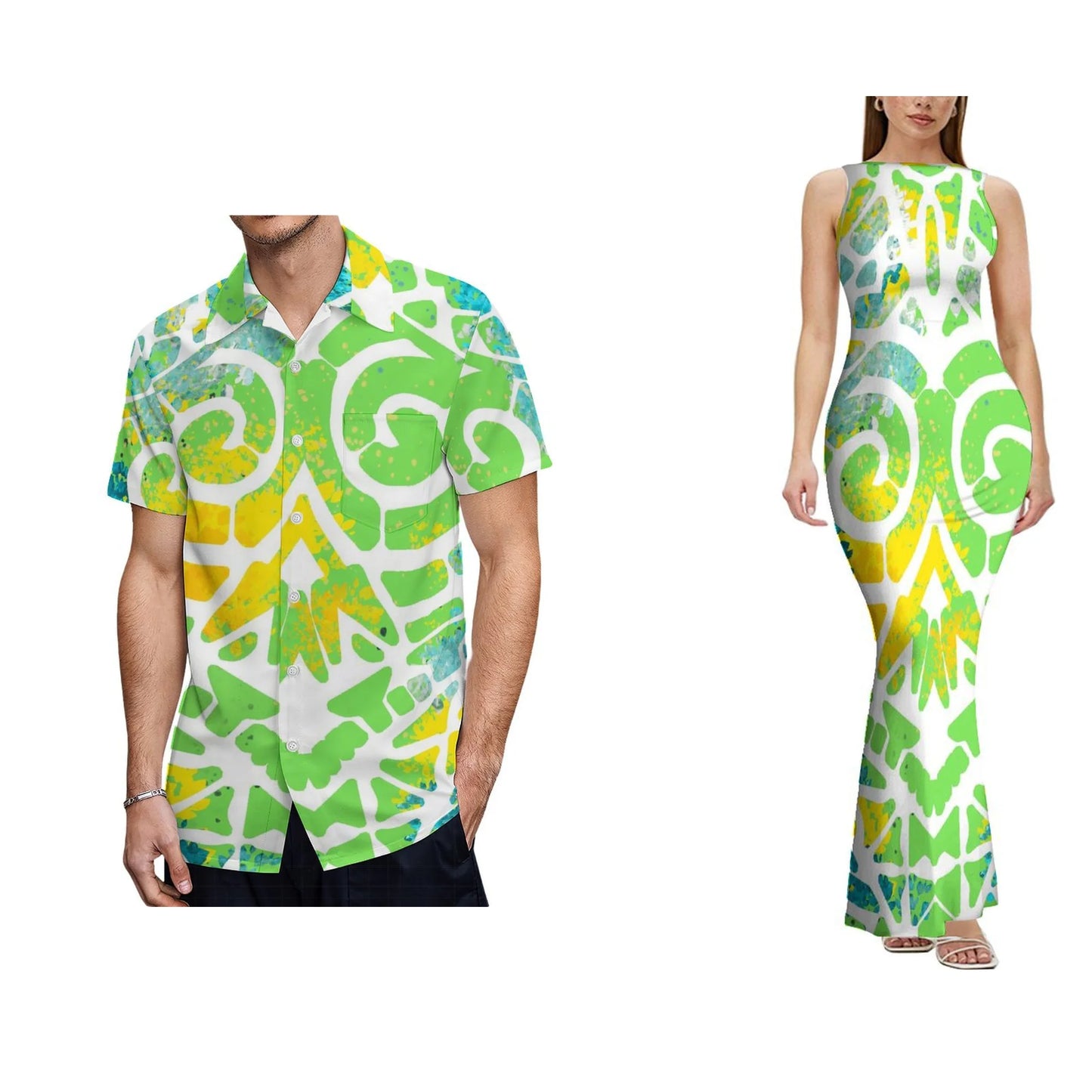 Backless Dress  Design Women's Sleeveless Design Clothes Polynesian Dress and Men's Aloha Shirts
