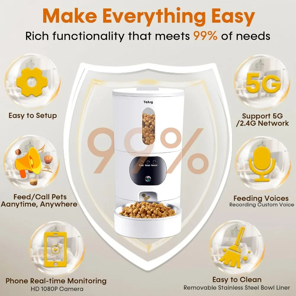 Smart Pet Feeder with Camera: WiFi Timed Food Dispenser, 2-Way Audio, Night Vision, App Control
