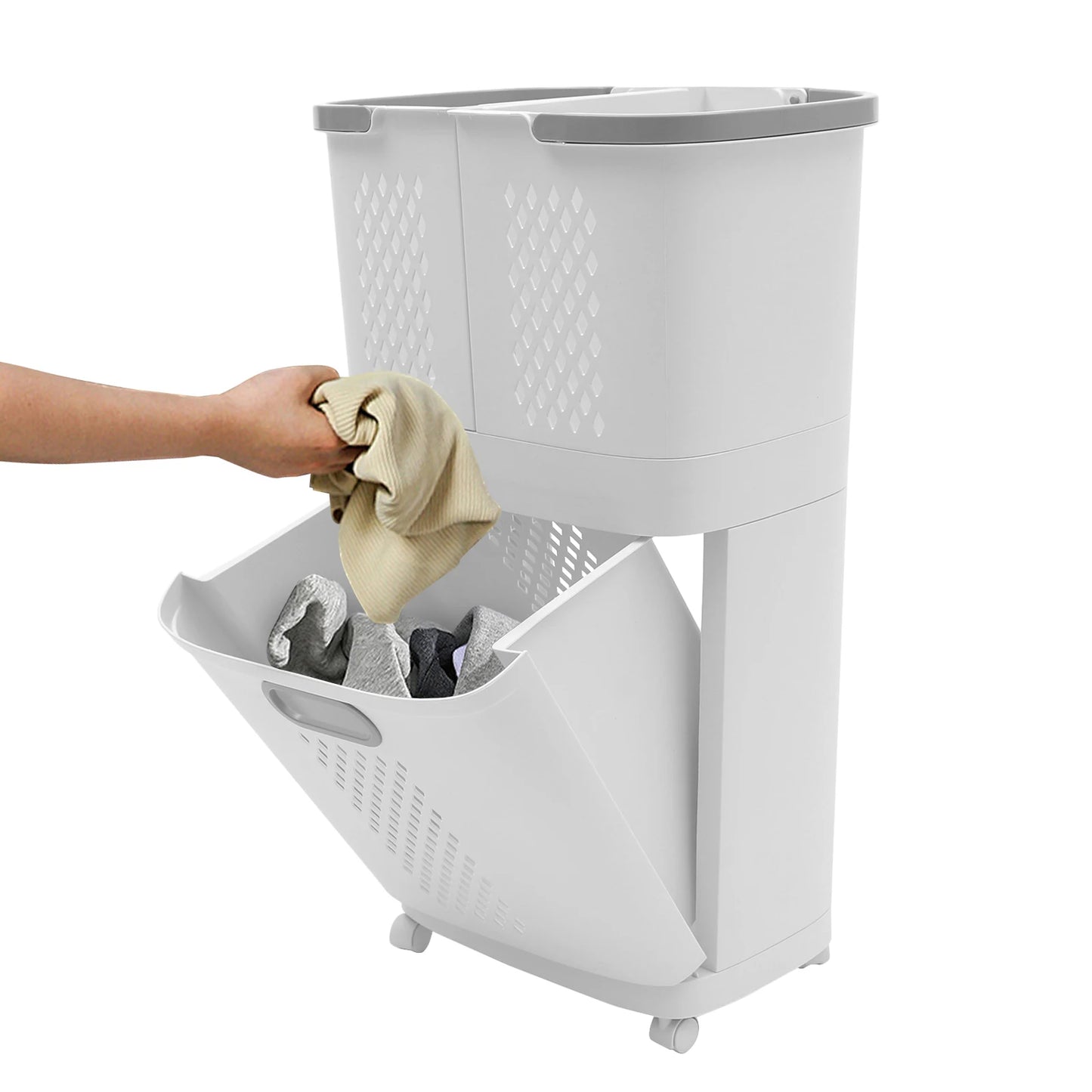 Laundry Hamper Organizer with 3-Tier Baskets, Removable Wall-Mountable Hampers, Tilted Design, Space-Saving Solution
