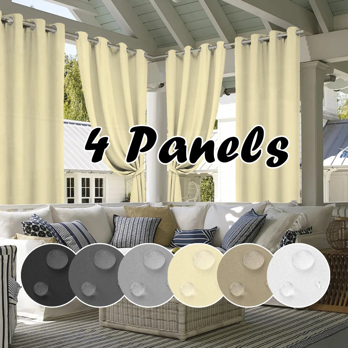 4PCS Waterproof Privacy Outdoor Curtain, Used For Pergolas, Front Porches, Awnings, And Protect Against Wind And Rain