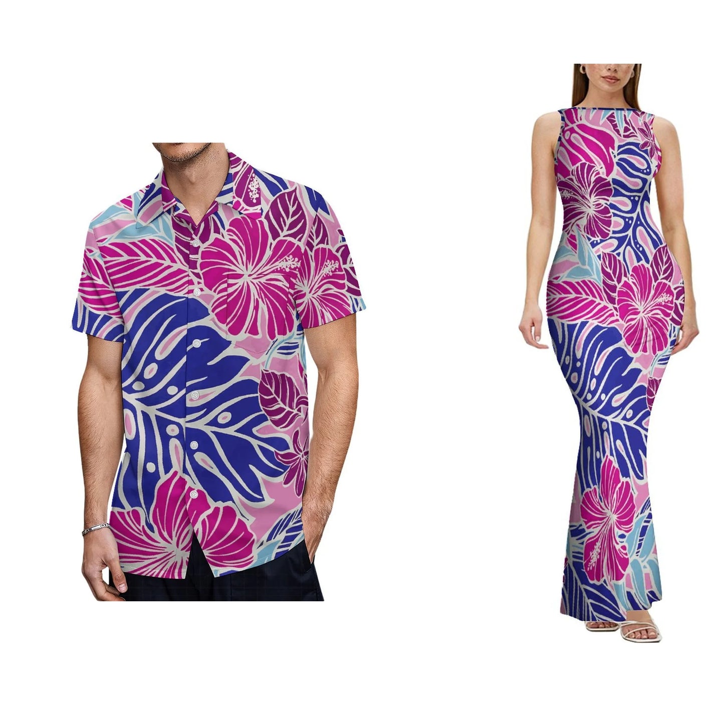 Backless Dress  Design Women's Sleeveless Design Clothes Polynesian Dress and Men's Aloha Shirts