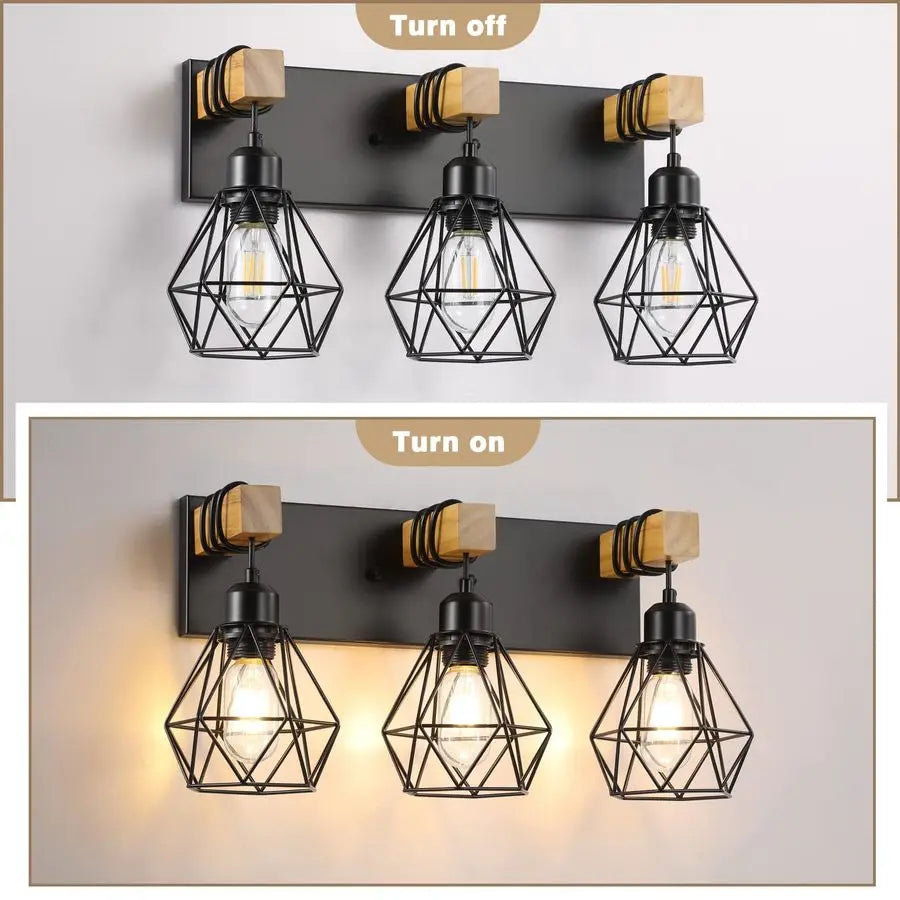 Farmhouse Vanity Light Fixtures, Wood Bathroom Light Fixtures Over Mirror, Rustic Sconces Wall Lighting with Elegant Me