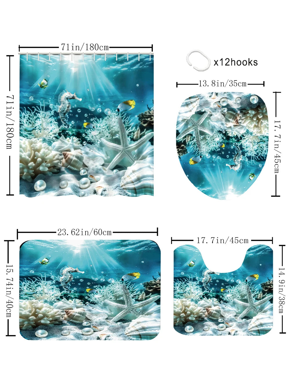 Ocean Bathroom Four-piece Set - Avant-garde Waterproof Shower Curtain, creating a complete bathroom kit