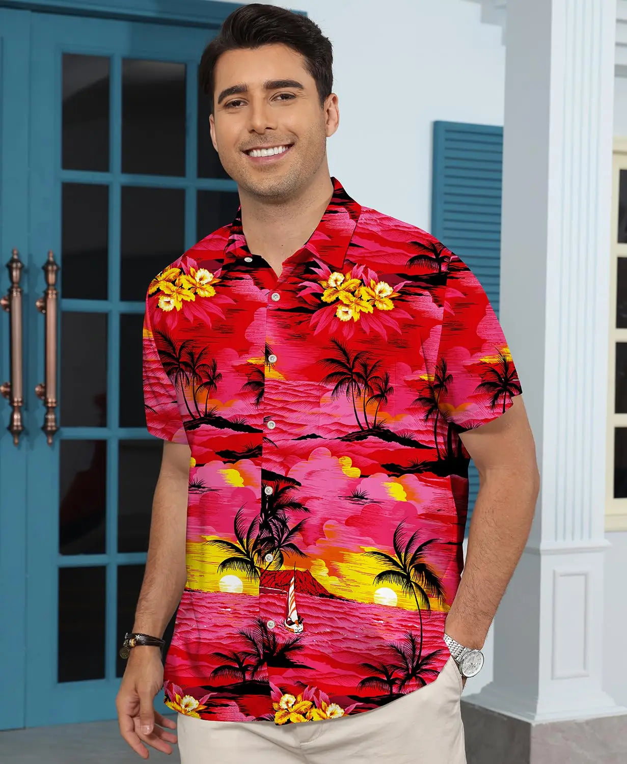 Hawaiian Shirt for Men: Beach Summer Mens Button Down Short Sleeve Shirt Tropical Vacation Casual Clothes