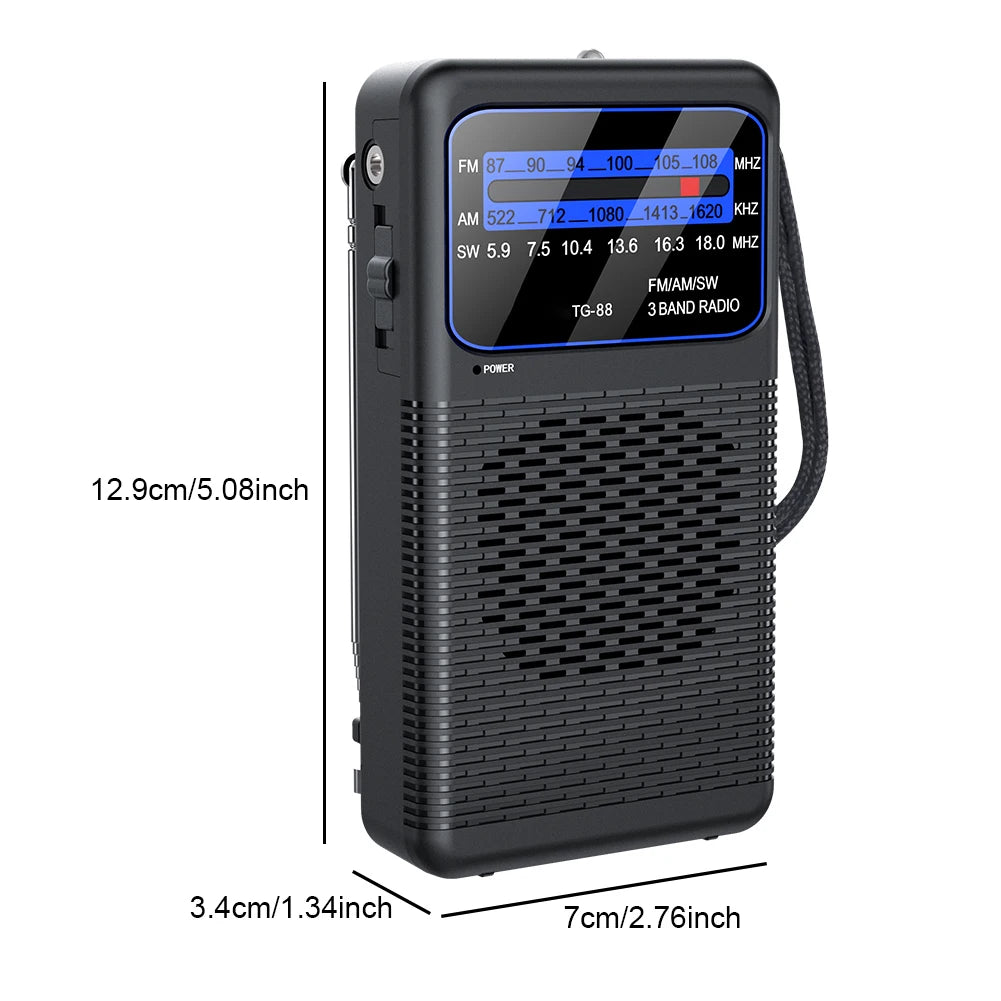 Portable AM/FM/SW Radio Battery Operated Radio with LED Flashlight Pocket Radio with Earphone Jack Gifts for Seniors Elderly