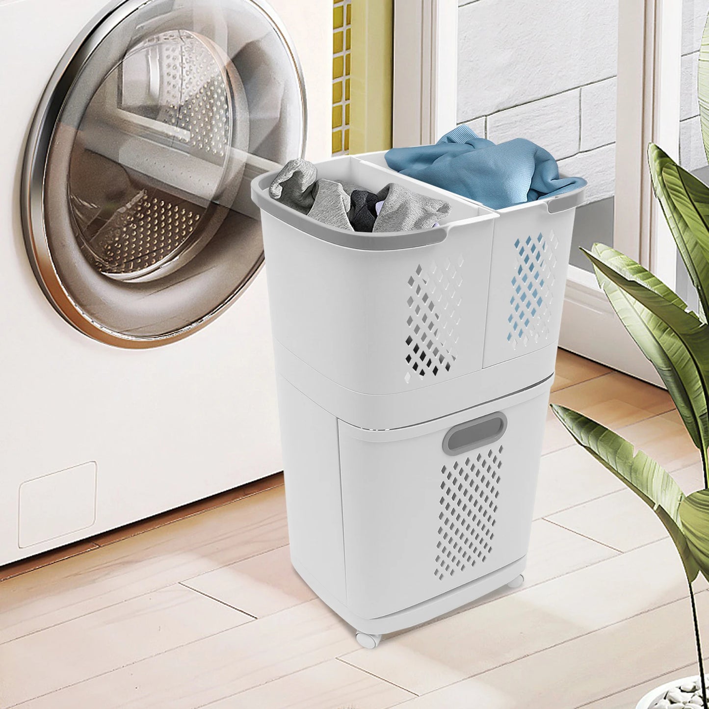 Laundry Hamper Organizer with 3-Tier Baskets, Removable Wall-Mountable Hampers, Tilted Design, Space-Saving Solution