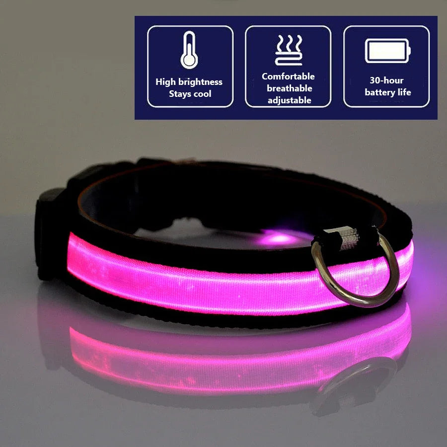 Glowing Dog Collar Nylon LED Night Safetly Glow In The Dark Dogs Collar Luminous Pet Accessories
