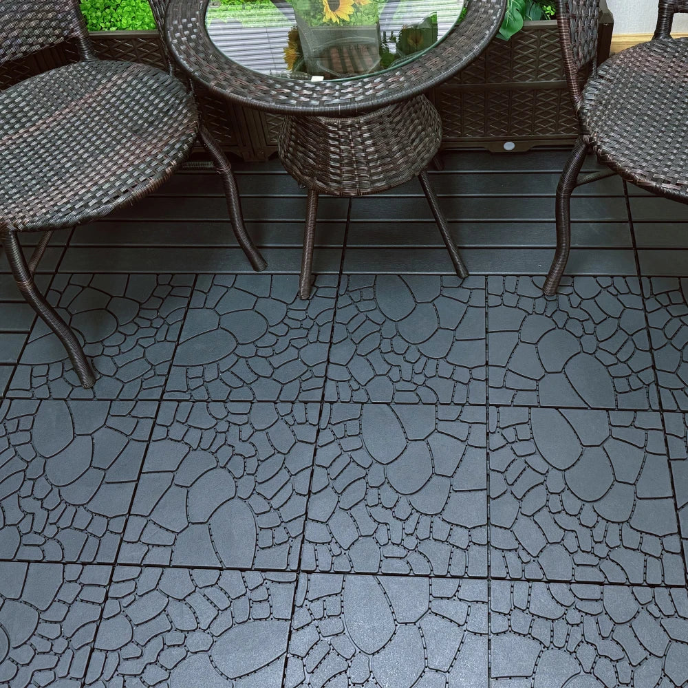 Stone texture 12" Patio Deck Tiles, DIY Module Interlocking Decking Tiles Floor Tile,Easy and Quick Installation Court Tiles