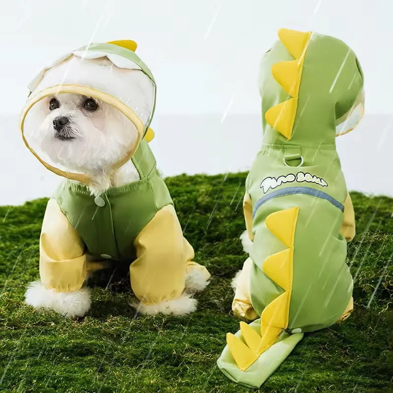 Large Dog Dinosaur Raincoat, Four-Legged Waterproof Clothes.