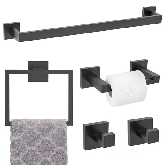 Matte Black Towel Bar Set 5Piece Bathroom Hardware Accessories Set,23.6 Inch Modern Towel Holder Set SUS304 Stainless Steel Towe