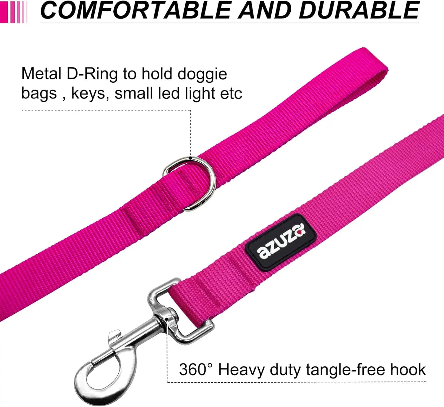 3 Pack Nylon Dog Leashes, Strong & Durable with Easy Hook, Multiple Lengths for Small Dogs in Pink/Purple
