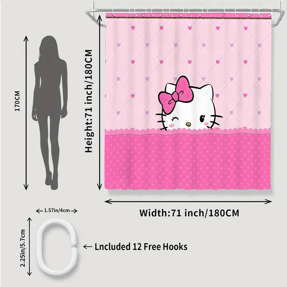 Hello Kitty Bathroom Four-Piece Set - Avant-garde Waterproof Shower Curtain, creating a complete bathroom kit