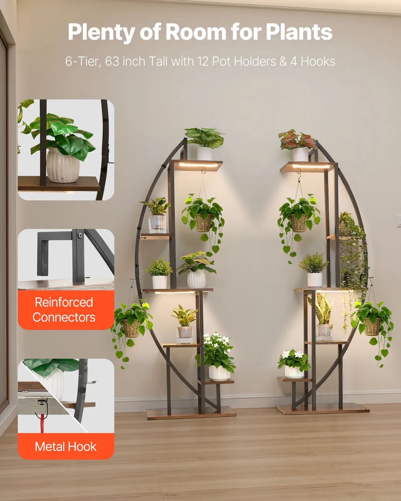 Plant Stand Indoor with Grow Lights 2 Pack 63" Tall 6-Tier Plant Shelf