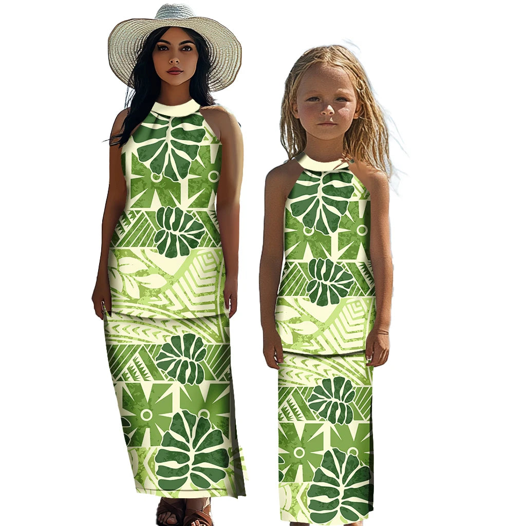 Polynesian Tribal Matching Family Outfits Samoan Puletasi Dress Toddler Girls Dresses Kids Clothes