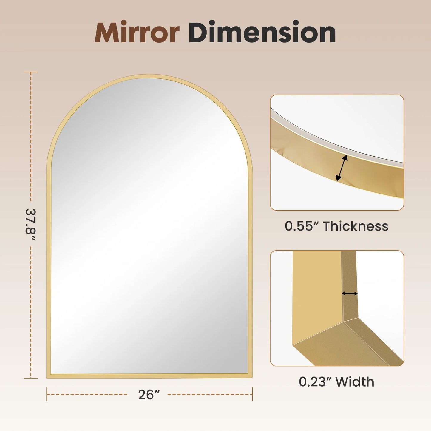 26"x38" Arched Metal Framed Bathroom Mirrors for Wall  Hanging Mirror Glass Mirror Modern Wall Decor For Bedroom Entryway