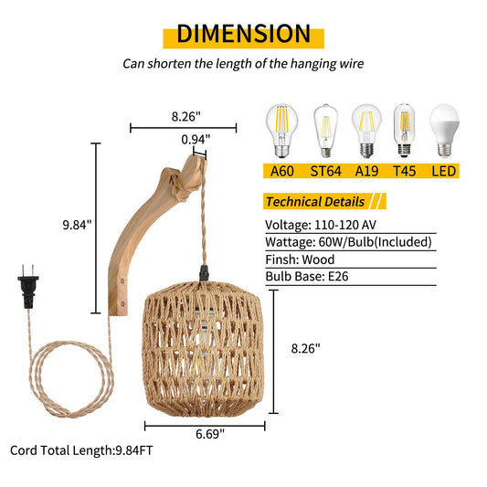 Bamboo Lantern Wall Lamp Natural Rattan Wicker E27 Chandeliers Hand-Woven Bamboo Room Decor Lampshades Wall Light Fixtures