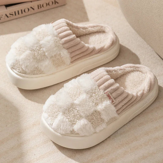 Cotton slippers for women spring autumn winter indoor anti slip home warm home winter fur plush couple men