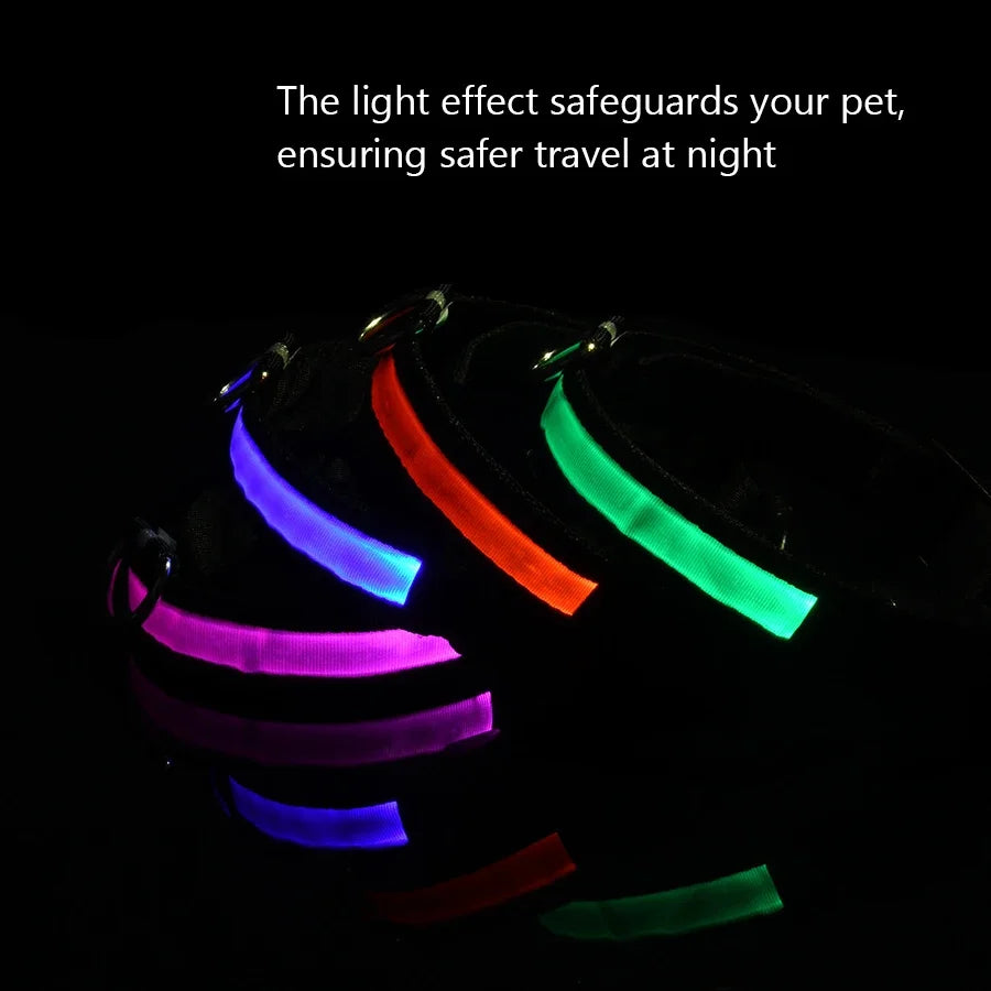 Glowing Dog Collar Nylon LED Night Safetly Glow In The Dark Dogs Collar Luminous Pet Accessories