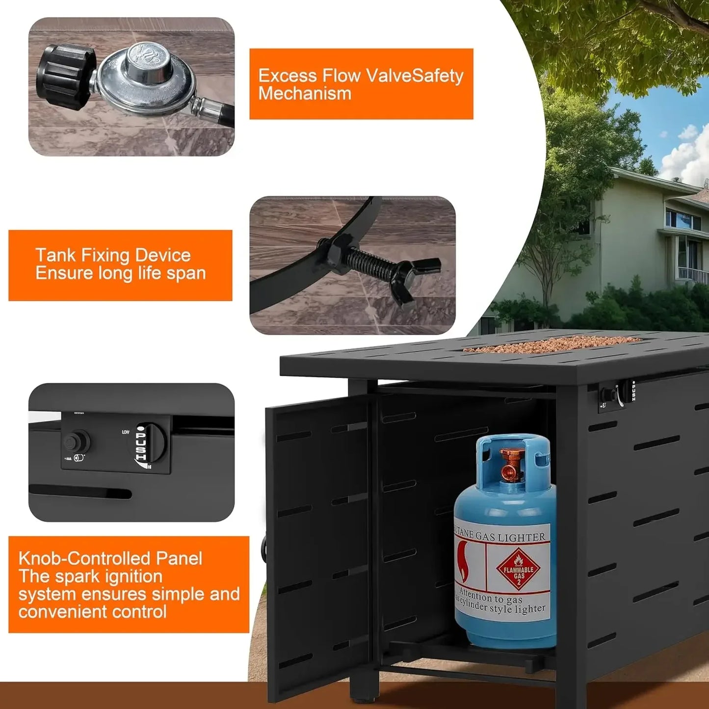 43 inch Outdoor Propane Fire Pit 50,000 BTU Gas Fire Pit Table with Lid, Waterproof Cover, Rectangle Gas Firepit Table