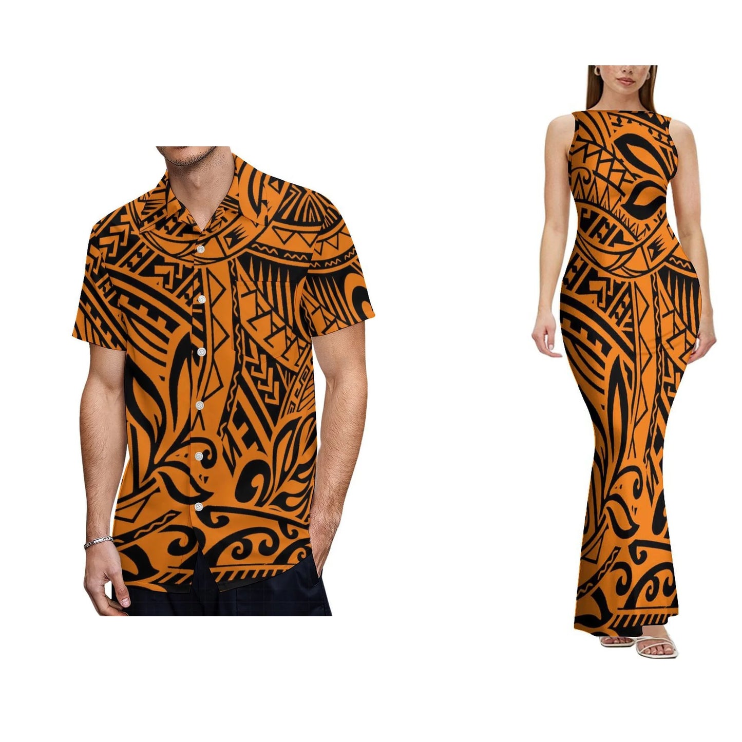 Backless Dress  Design Women's Sleeveless Design Clothes Polynesian Dress and Men's Aloha Shirts