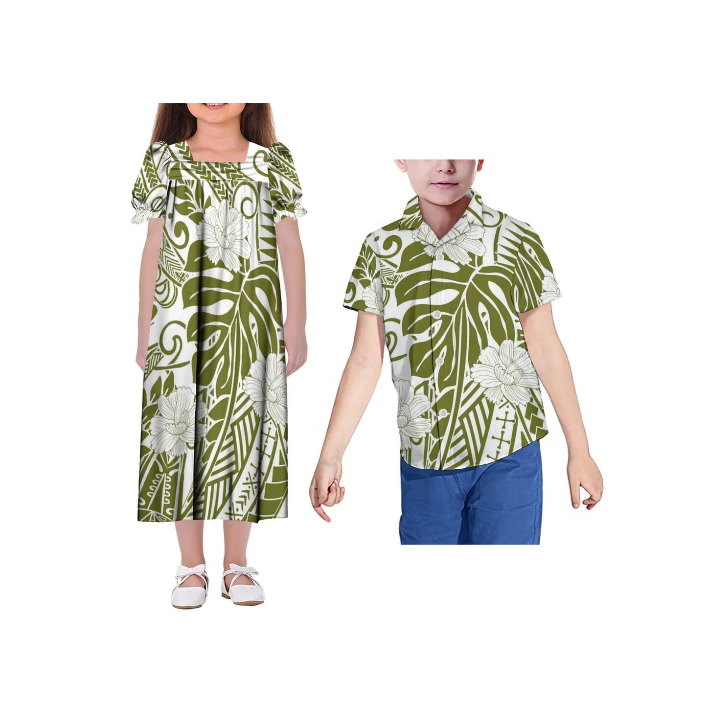 Polynesian Custom Women'S Mumu Dress New Children Skirt Summer Short Sleeve Suit Men'S Shirt