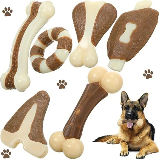 6 Pieces Chew Toys for Aggressive Chewers Real Beef Flavor Dog Teething Chew Bones