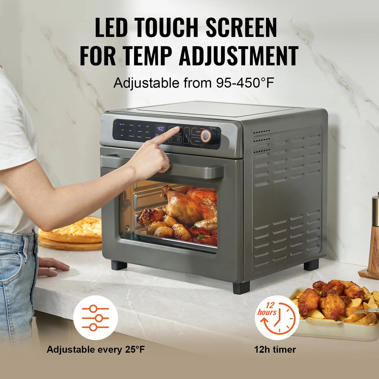 Air Fryer Toaster Oven 25L Convection Oven 1700W Stainless Steel Toaster Ovens Countertop Combo with Grill for Kitchen