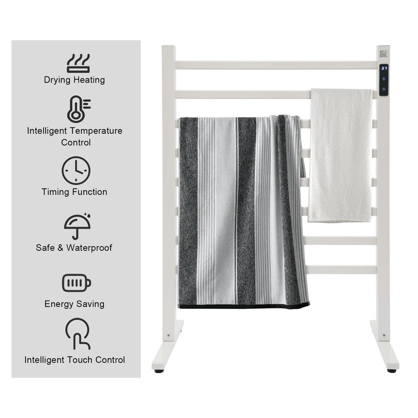 Electric Towel Warmer Rack 180W 45-65℃ 2-3min Fast Heating Floorstanding Sturdy Heated Towel Rack for Bathroom Hotel Spa