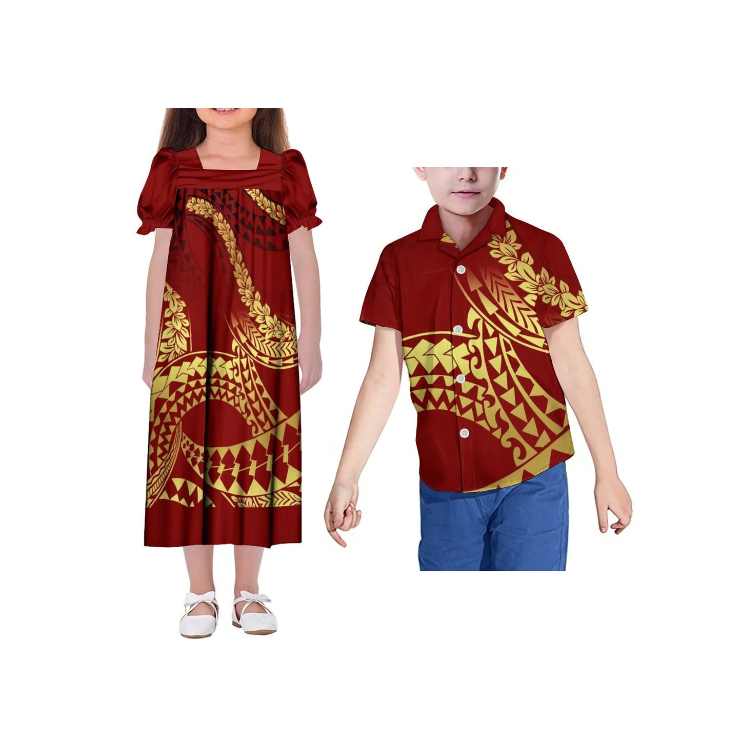 Polynesian Custom Women'S Mumu Dress New Children Skirt Summer Short Sleeve Suit Men'S Shirt