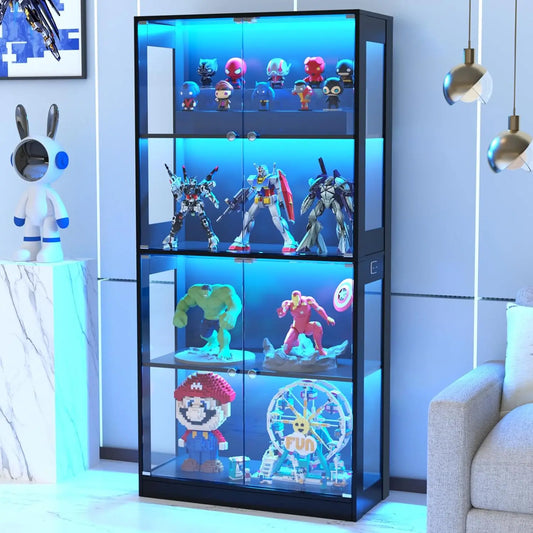 65'' Display Cabinet with Glass Door, 4-Tier Curio Cabinet for Collectibles Trophy, Glass Display Case with Human, Customized