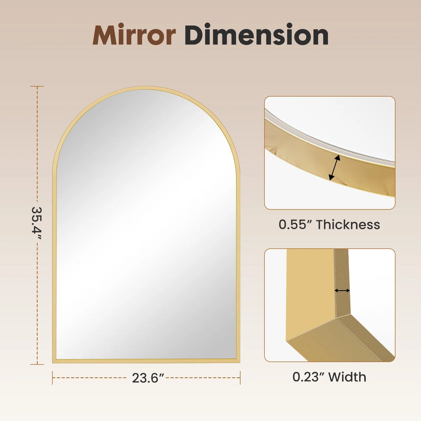 26"x38" Arched Metal Framed Bathroom Mirrors for Wall  Hanging Mirror Glass Mirror Modern Wall Decor For Bedroom Entryway