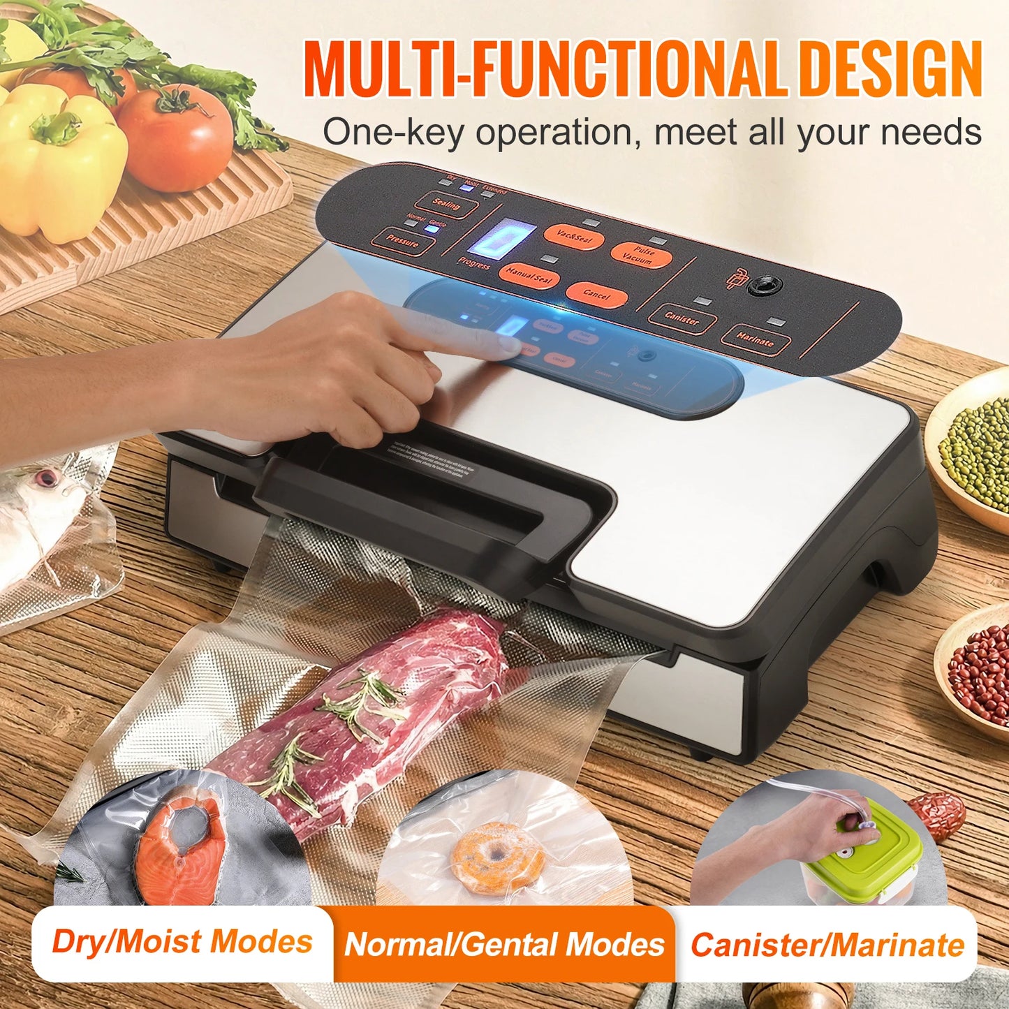 130W Vacuum Sealer Food Packaging Machine with Free 10pcs Vacuum bags for Household Kitchen Vacuum Food Sealing