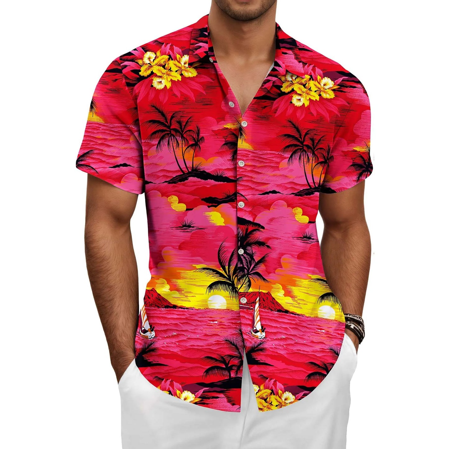 Hawaiian Shirt for Men: Beach Summer Mens Button Down Short Sleeve Shirt Tropical Vacation Casual Clothes
