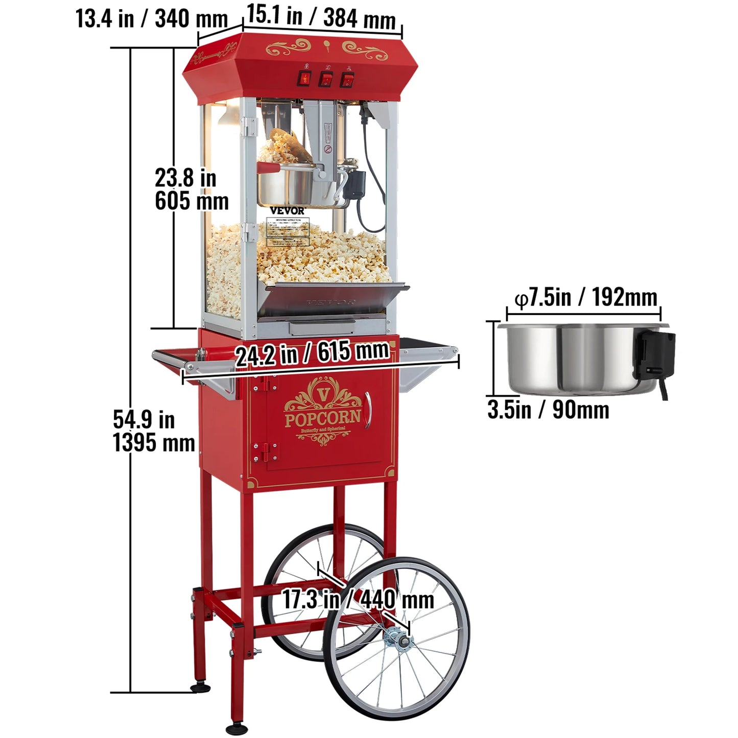 8/12Oz Electric Popcorn Maker Commercial Popper Machine  Automatic Corn Cookware with Scoop Spoon SUS304 Heating Tube