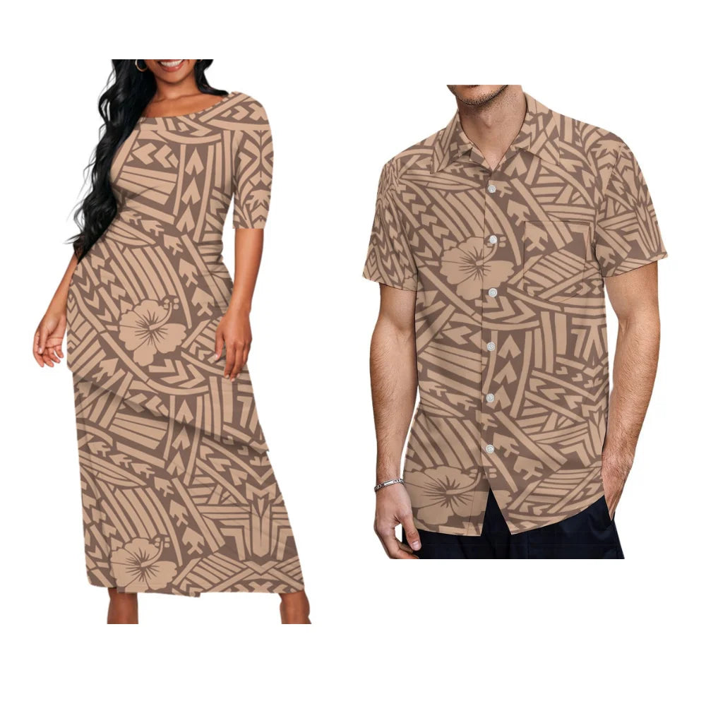 Polynesian Floral Print Custom Summer Crew-Neck Puletasi Diagonal Design New Set  Matching Clothing