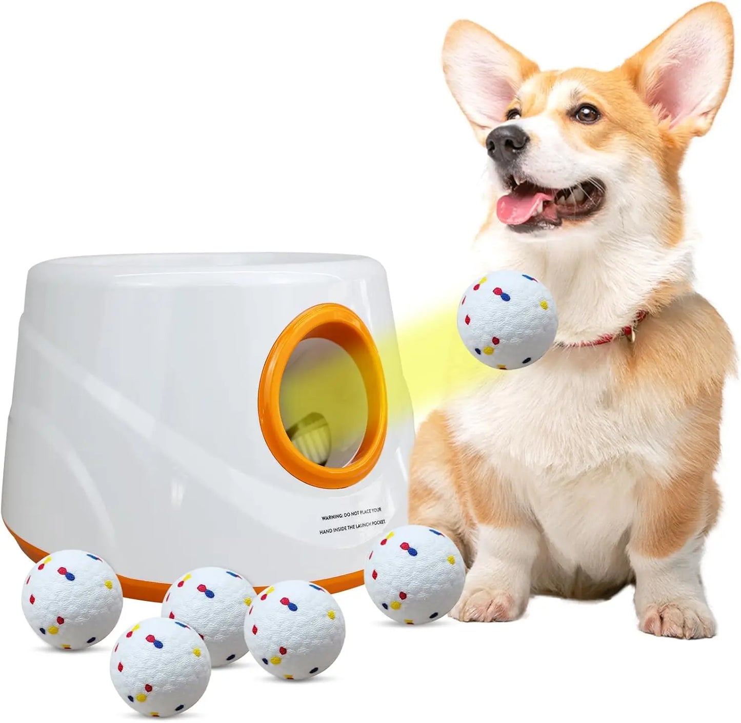 Automatic Dog Ball Launcher with 6 Tennis Balls, Adjustable Throw 20-45ft, Indoor/Outdoor Toy for Small Medium Dogs