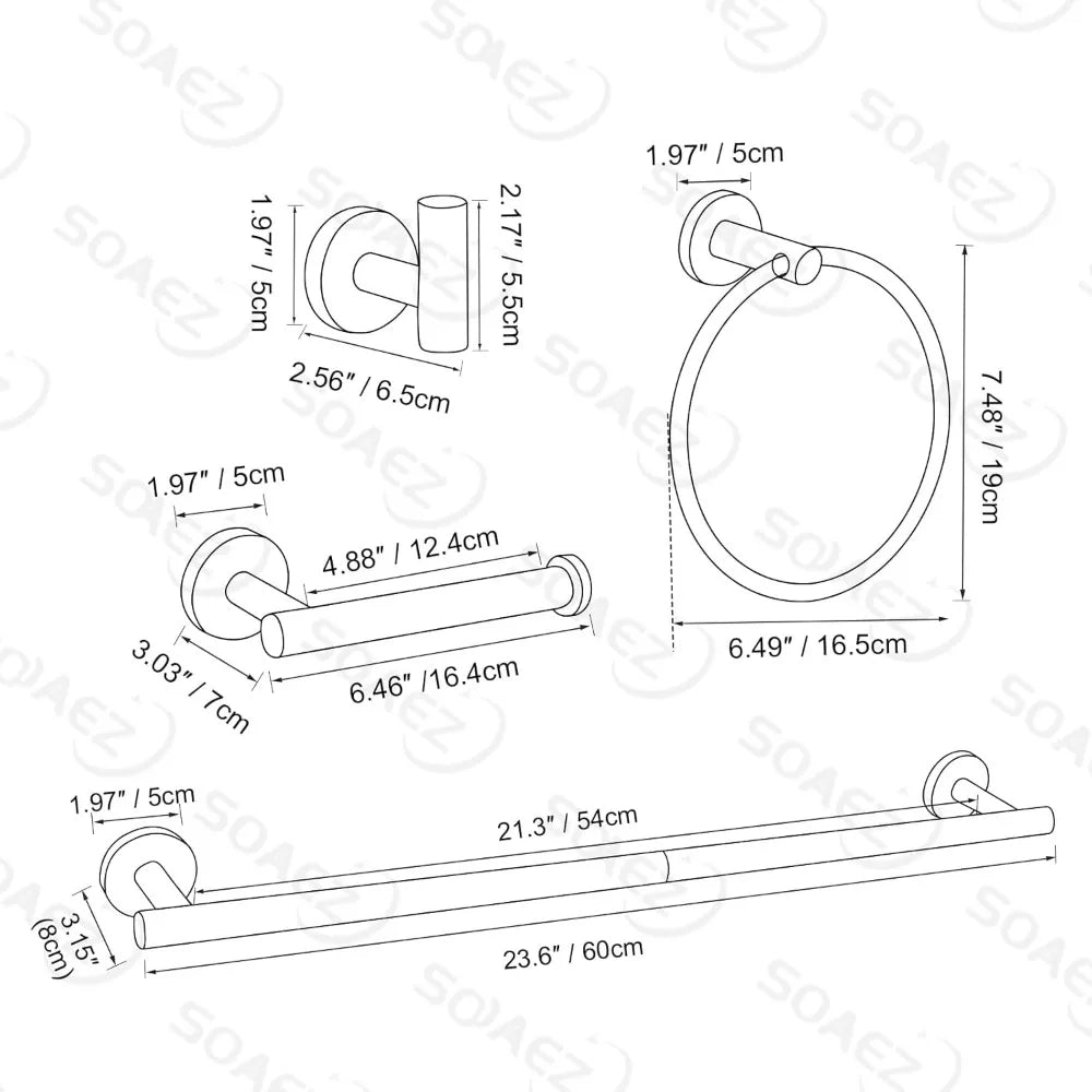 10-Piece Matte Black Bathroom Towel Bar Set, SUS304 Stainless Steel, Wall Mounted, 23.6 Inch