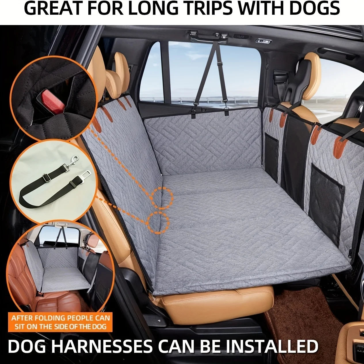 Car Seat Cover for Pets, Waterproof, Pet Seat Hammock, Scratch Proof, Nonslip.