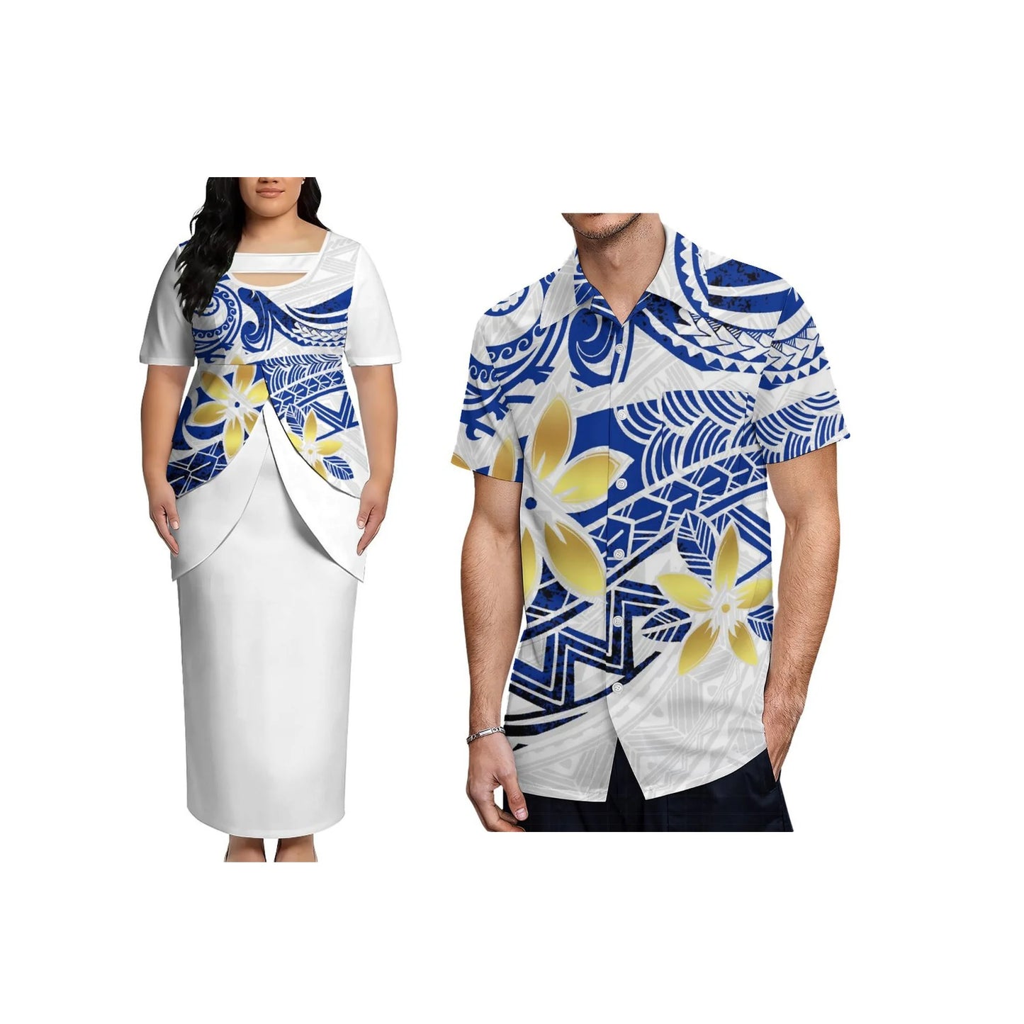 New Arrival Polynesian Tribal Print  Custom Puletasi Samoa Print Dress Two Piece Overlay Bodycon Maxi Dress