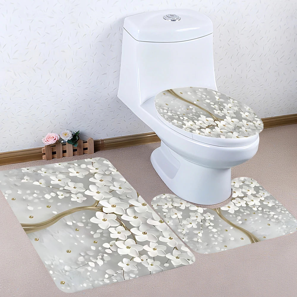 Golden Flower Tree Bathroom Four-piece Set - Avant-garde Waterproof Shower Curtain, creating a complete bathroom kit