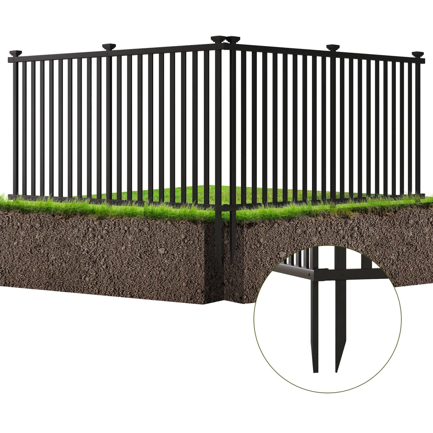 39" x 80" Vinyl Picket Fence 2 No Dig Fence Panels for Soft Ground White