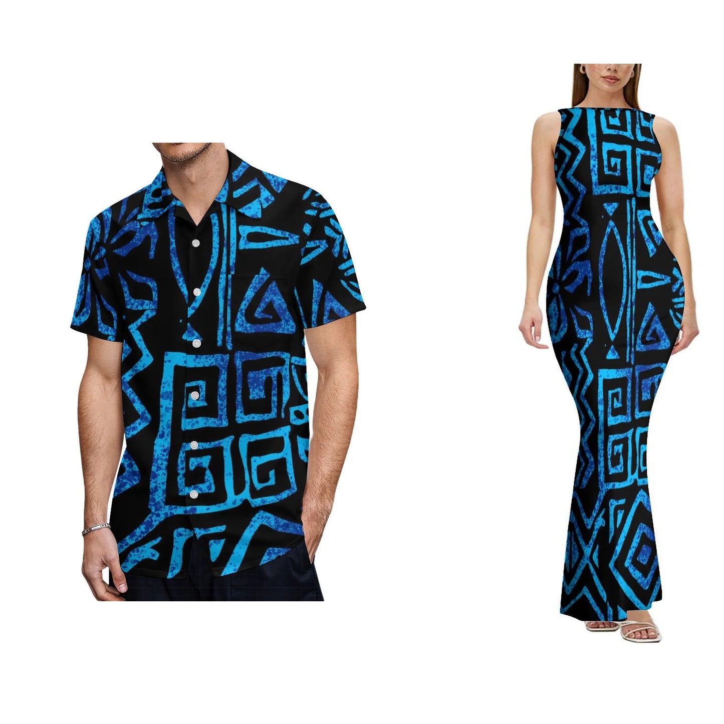 Backless Dress  Design Women's Sleeveless Design Clothes Polynesian Dress and Men's Aloha Shirts