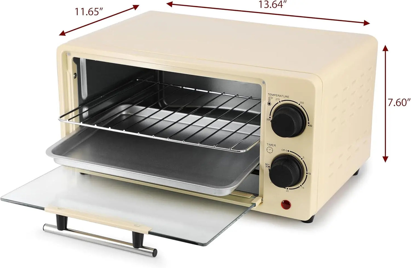 9.5 Quart Electric Counter Top 2 Slice Toaster Oven with Built in Timer, Bake, Broil, Toast (Cream)
