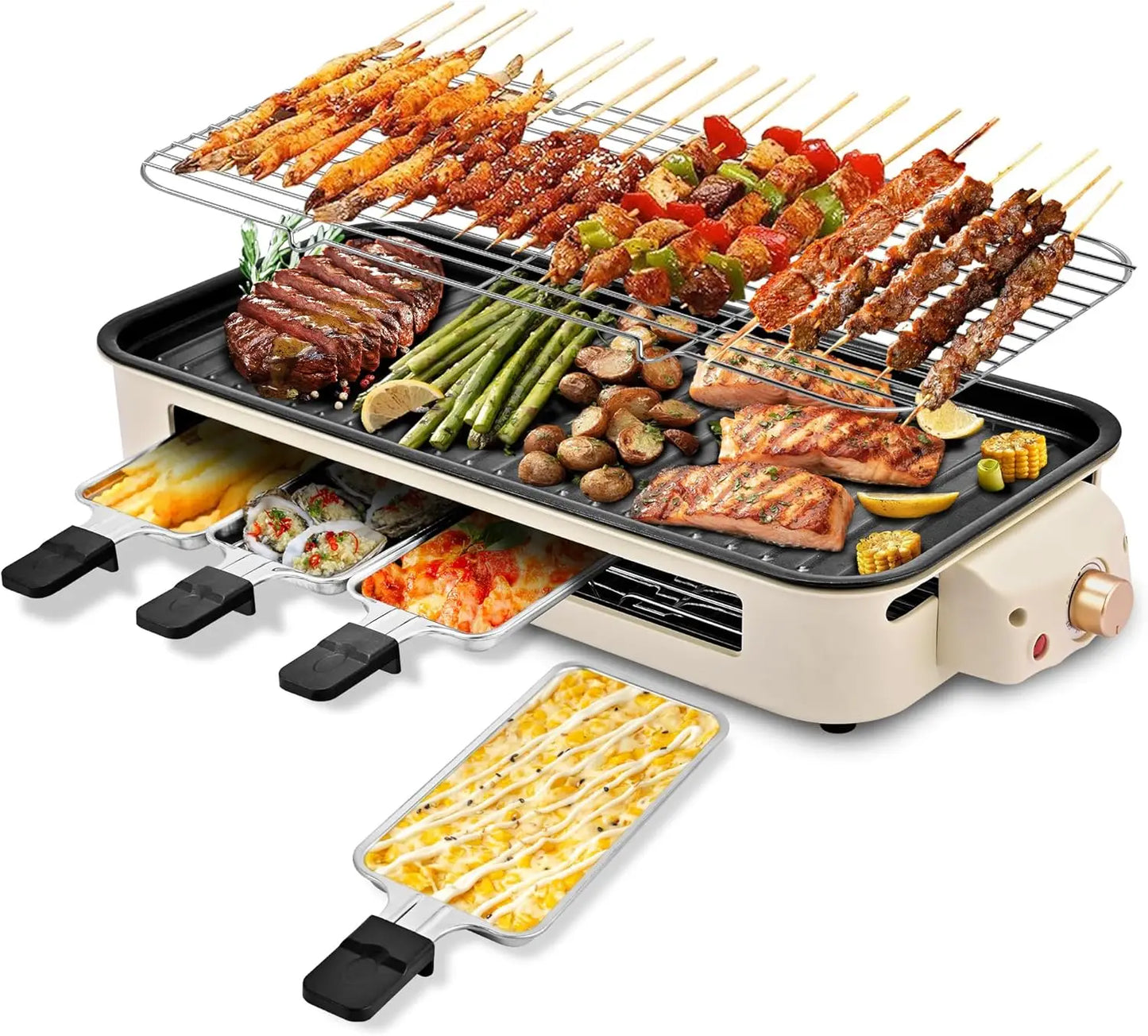 Electric Indoor Grill,2 in 1 Indoor Grills for Kitchen with Grill Net & Non-Stick Cooking Removable Plate, Temperature
