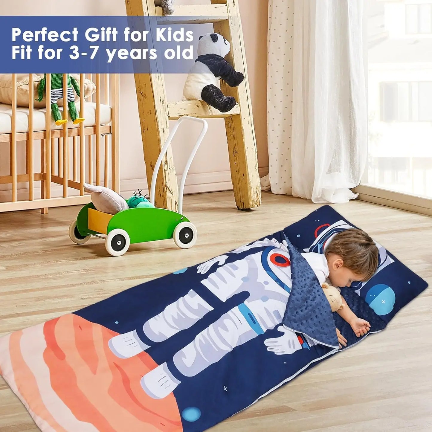 Large Foldable Sleeping Bag for Kids with Removable Pillow, Easy Clean Design for Camping School Daycare