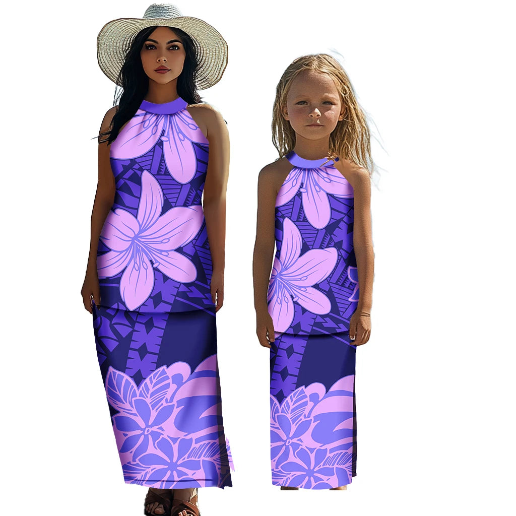 Polynesian Tribal Matching Family Outfits Samoan Puletasi Dress Toddler Girls Dresses Kids Clothes