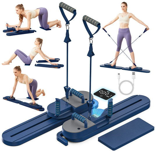 Pilates Board with Resistance Bands Portable Pilates Reformer Multi-functional Full Body Fitness Board for Women Home Workout