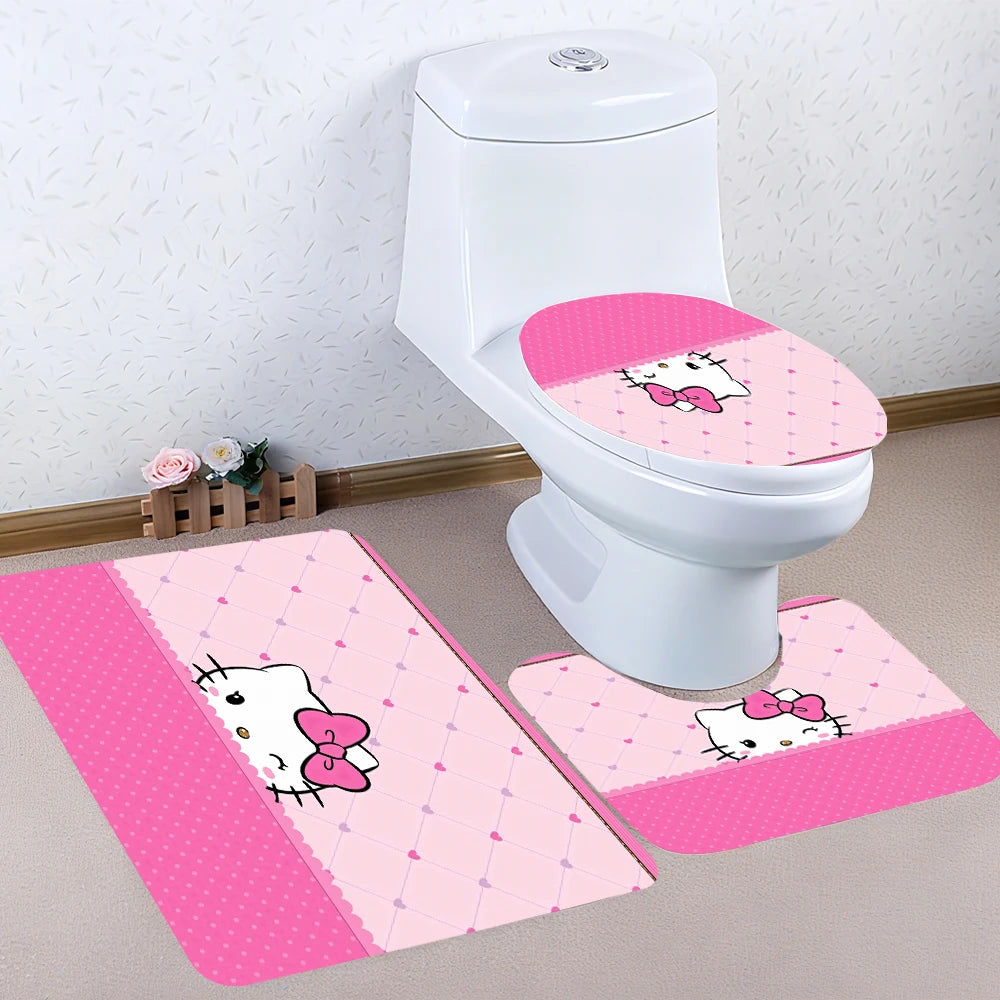 Hello Kitty Bathroom Four-Piece Set - Avant-garde Waterproof Shower Curtain, creating a complete bathroom kit