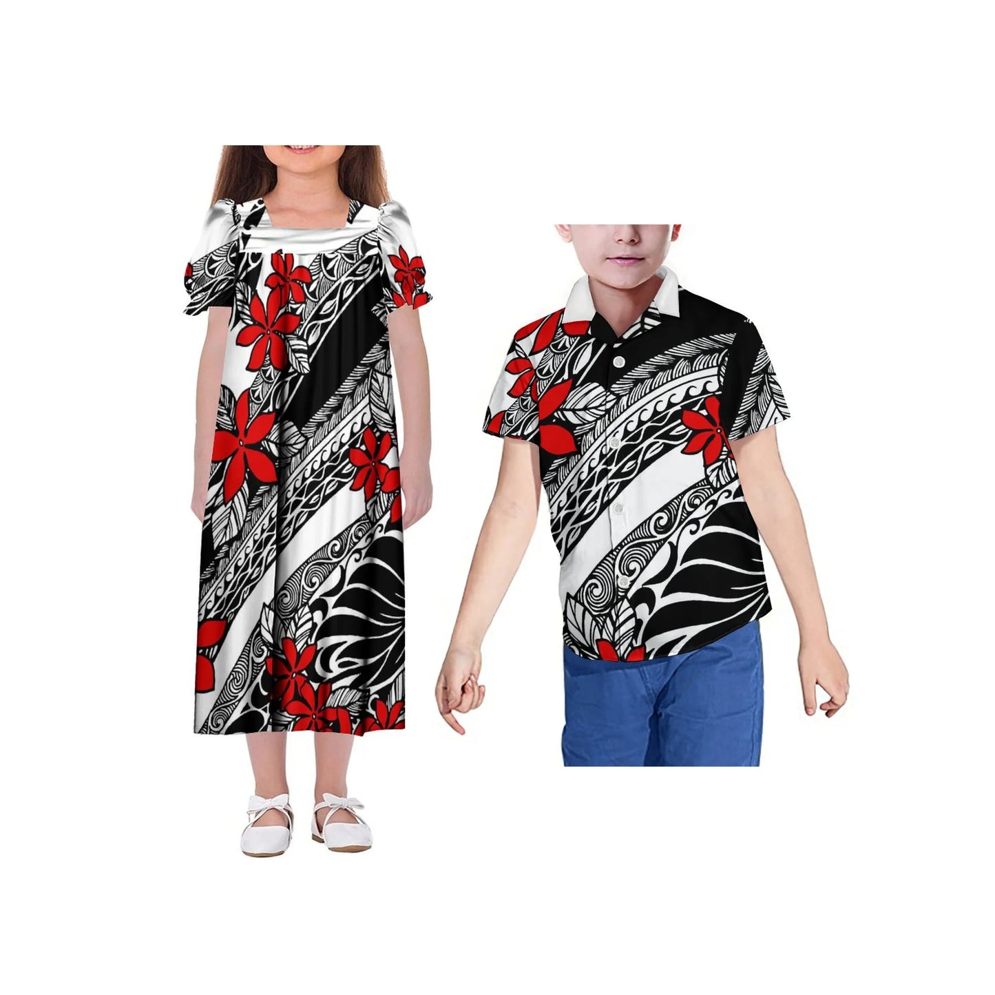 Polynesian Custom Women'S Mumu Dress New Children Skirt Summer Short Sleeve Suit Men'S Shirt